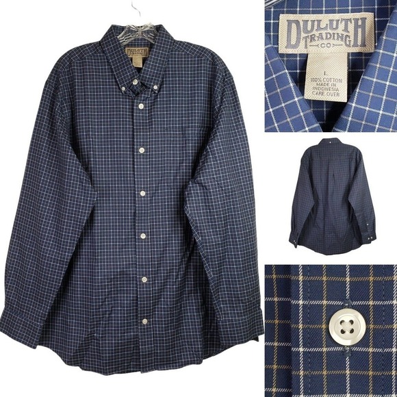 Duluth Trading Co. Men's Large Blue Check Long Sleeve Button Up Shirt - Picture 1 of 6